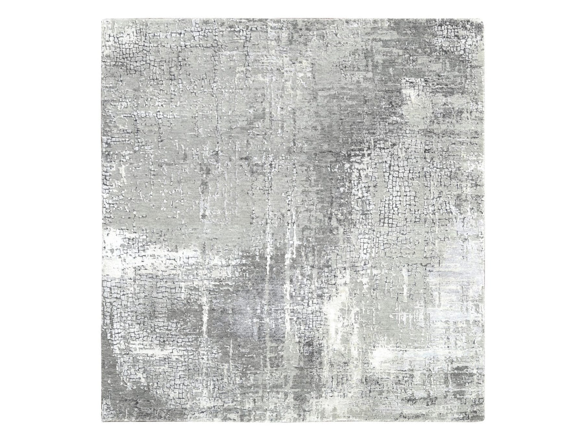 Modern / Contemporary hand-knotted wool/silk rug in Gray, 5'9" x 5'10" — SKU O084605