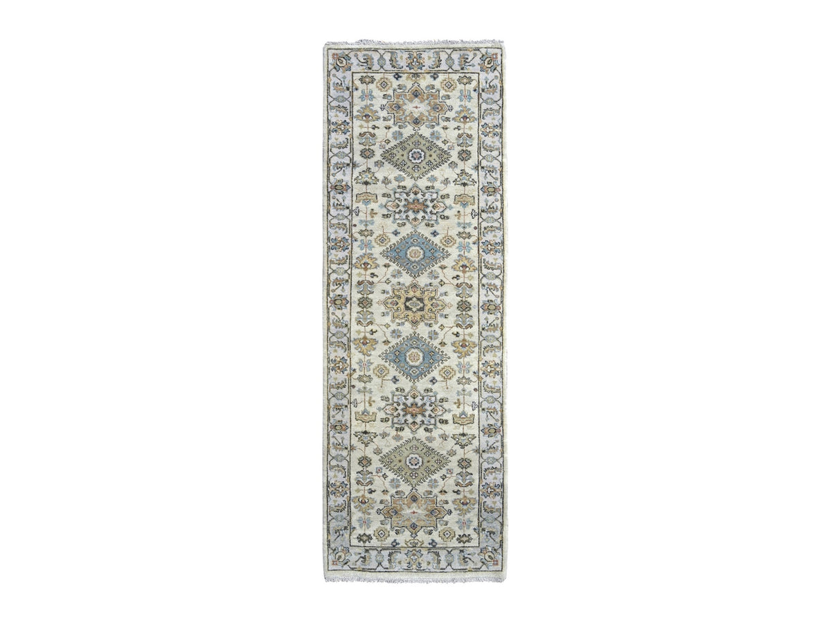Tribal Heriz hand-knotted wool runner in Ivory & Silver Gray, 2'7" x 7'9" — SKU O084607