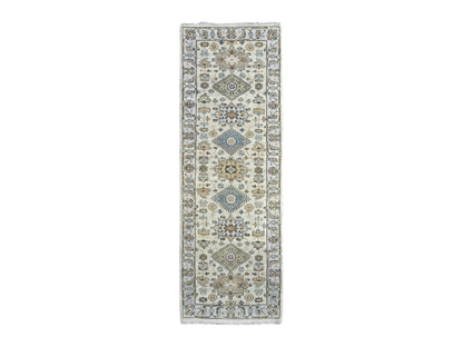 Tribal Heriz hand-knotted wool runner in Ivory & Silver Gray, 2'7" x 7'9" — SKU O084607