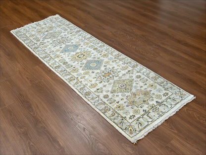 Tribal Heriz hand-knotted wool runner in Ivory & Silver Gray, 2'7" x 7'9" — SKU O084607 (view 2)