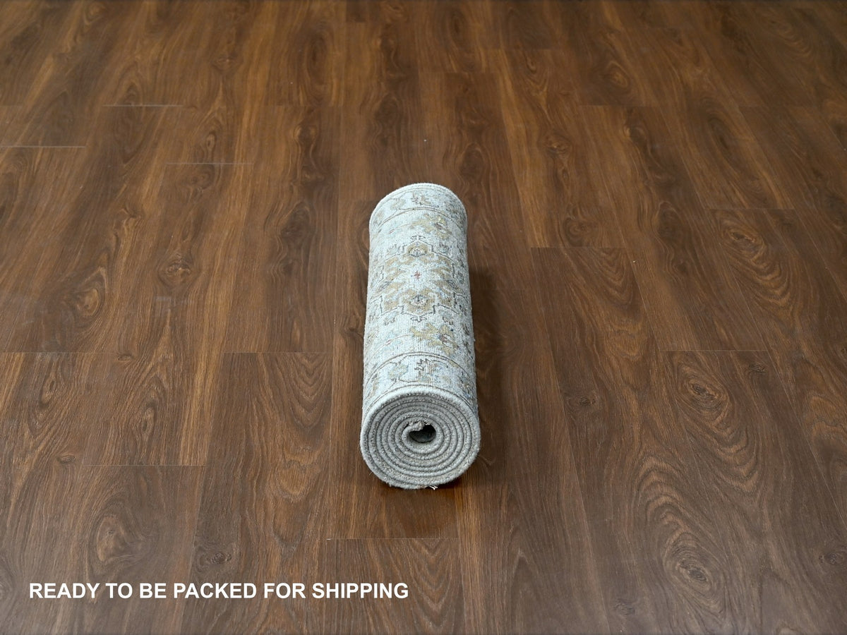 Tribal Heriz hand-knotted wool runner in Ivory & Silver Gray, 2'7" x 7'9" — SKU O084607 (view 6)