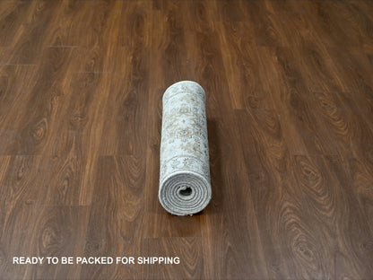 Tribal Heriz hand-knotted wool runner in Ivory & Silver Gray, 2'7" x 7'9" — SKU O084607 (view 6)