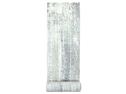 Modern / Contemporary hand-knotted wool/silk runner in Gray, 2'5" x 17'11" — SKU O084615