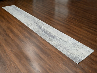 Modern / Contemporary hand-knotted wool/silk runner in Gray, 2'5" x 17'11" — SKU O084615 (view 2)