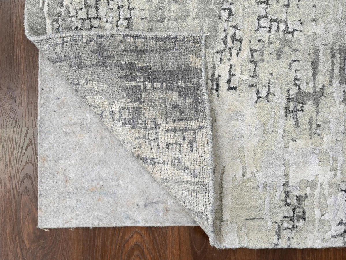 Modern / Contemporary hand-knotted wool/silk runner in Gray, 2'5" x 17'11" — SKU O084615 (view 3)