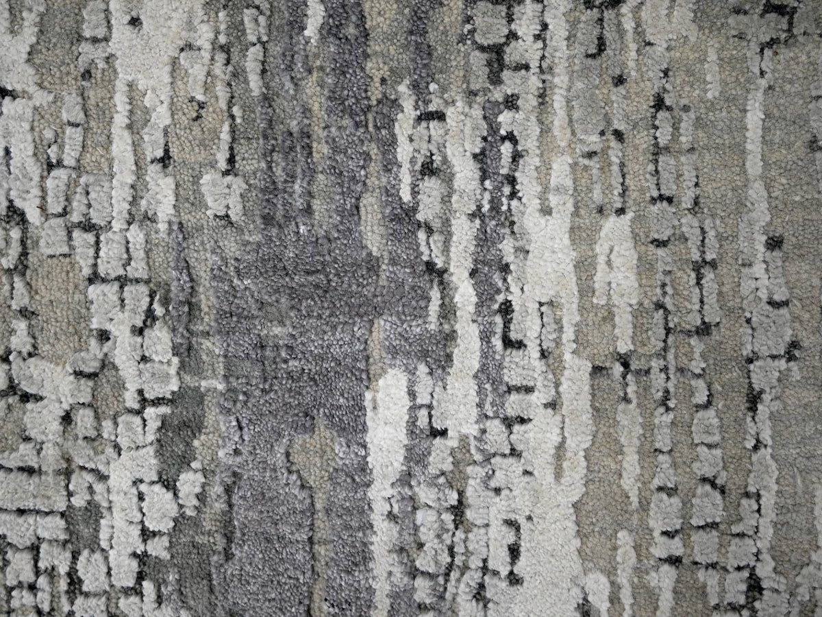 Modern / Contemporary hand-knotted wool/silk runner in Gray, 2'5" x 17'11" — SKU O084615 (view 5)