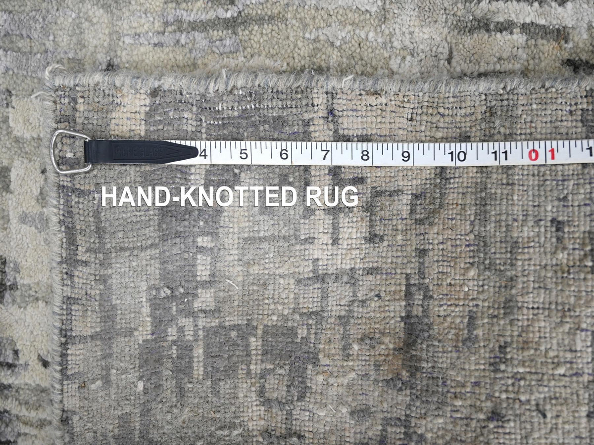 Modern / Contemporary hand-knotted wool/silk runner in Gray, 2'5" x 17'11" — SKU O084615 (view 8)