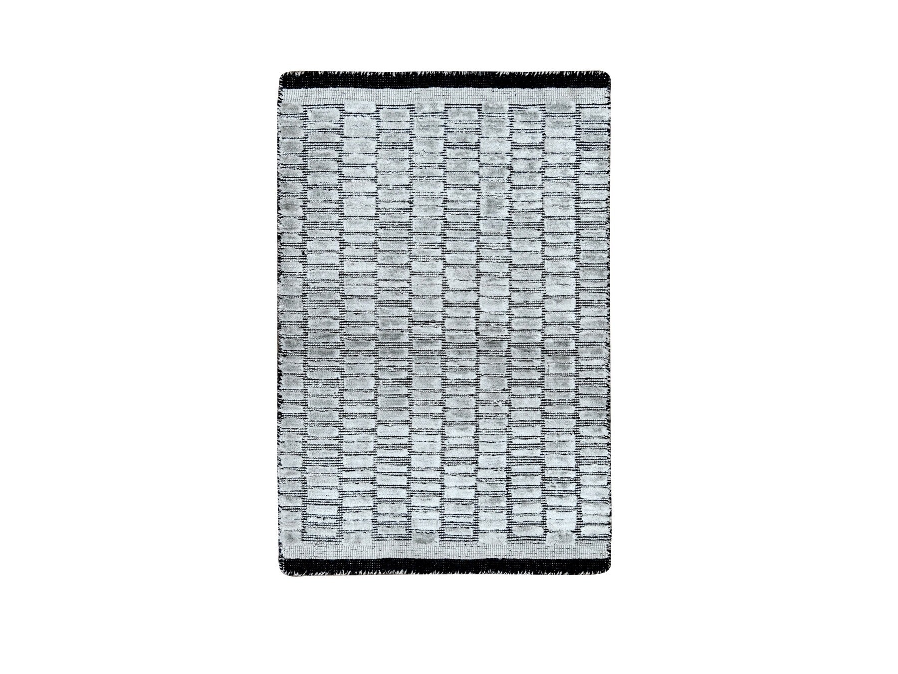 Modern / Contemporary hand-knotted wool/plant based silk rug in Gray, 2' x 3' — SKU O084617