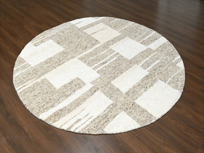 Brown 7'10" x 8'3" Modern / Contemporary Hand knotted Wool Rug - Sku: O084623
