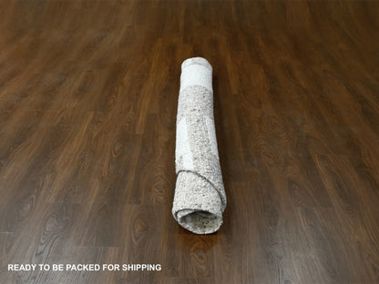 Brown 7'10" x 8'3" Modern / Contemporary Hand knotted Wool Rug - Sku: O084623