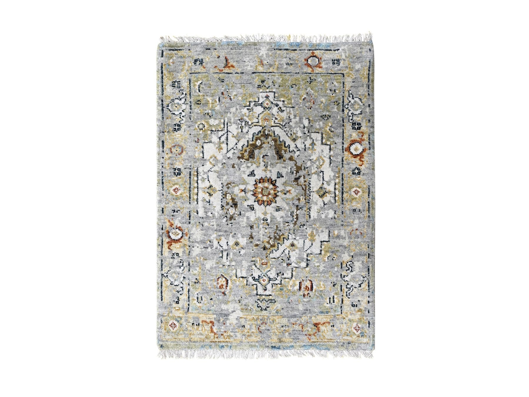 Heriz Transitional hand-knotted wool rug in Ivory & Sea Gray, 2' x 3' — SKU O084630
