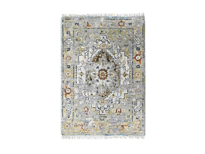 Heriz Transitional hand-knotted wool rug in Ivory & Sea Gray, 2' x 3' — SKU O084630