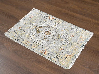 Heriz Transitional hand-knotted wool rug in Ivory & Sea Gray, 2' x 3' — SKU O084630 (view 2)