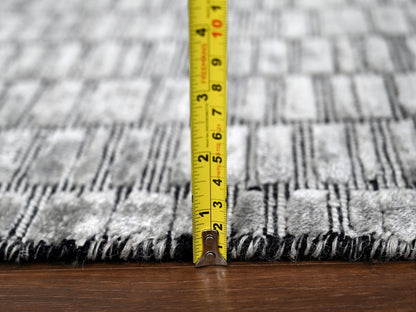 Modern / Contemporary hand-knotted wool/plant based silk rug in Gray, 2' x 3' — SKU O084656 (view 6)