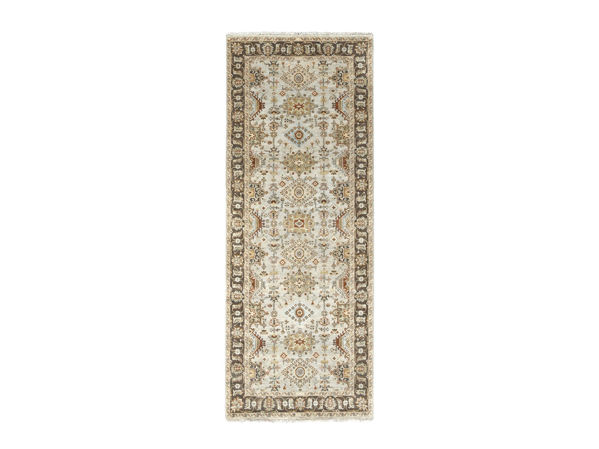 Tribal Heriz hand-knotted wool runner in Gray & Brown, 4'2" x 9'10" — SKU O084665