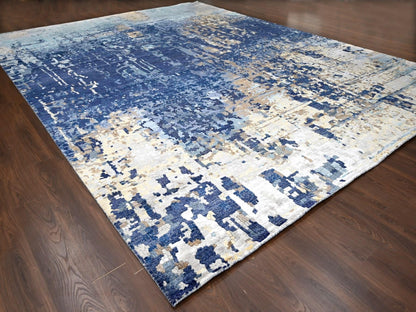 Blue 13'9" x 17'9" Modern and Contemporary Hand knotted Wool/Silk Rug - Sku: O084680