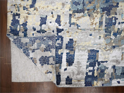 Blue 13'9" x 17'9" Modern and Contemporary Hand knotted Wool/Silk Rug - Sku: O084680