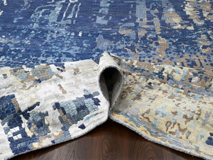 Blue 13'9" x 17'9" Modern and Contemporary Hand knotted Wool/Silk Rug - Sku: O084680