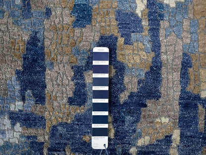 Blue 13'9" x 17'9" Modern and Contemporary Hand knotted Wool/Silk Rug - Sku: O084680