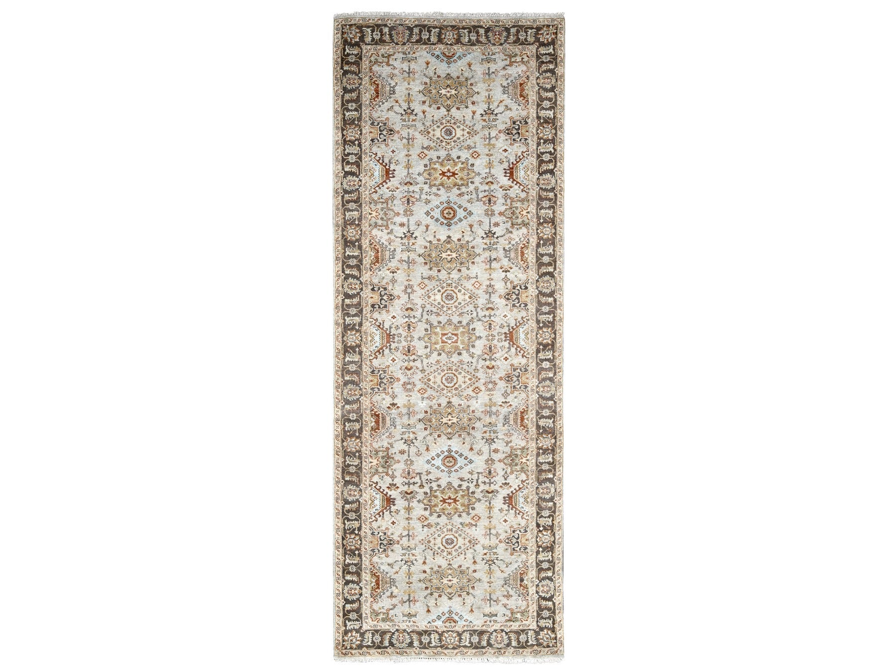 Tribal Heriz hand-knotted wool runner in Gray & Brown, 4'2" x 12' — SKU O084691