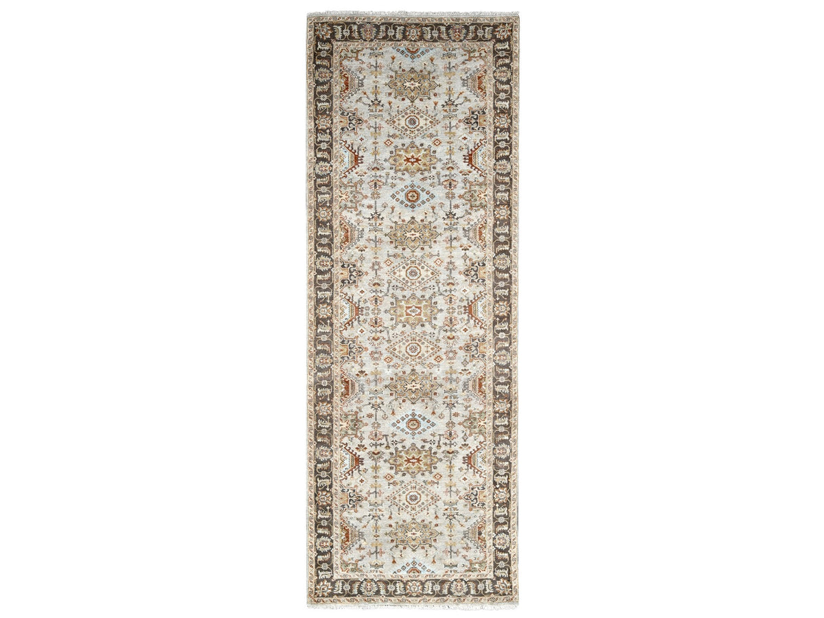 Tribal Heriz hand-knotted wool runner in Gray & Brown, 4'2" x 12' — SKU O084691