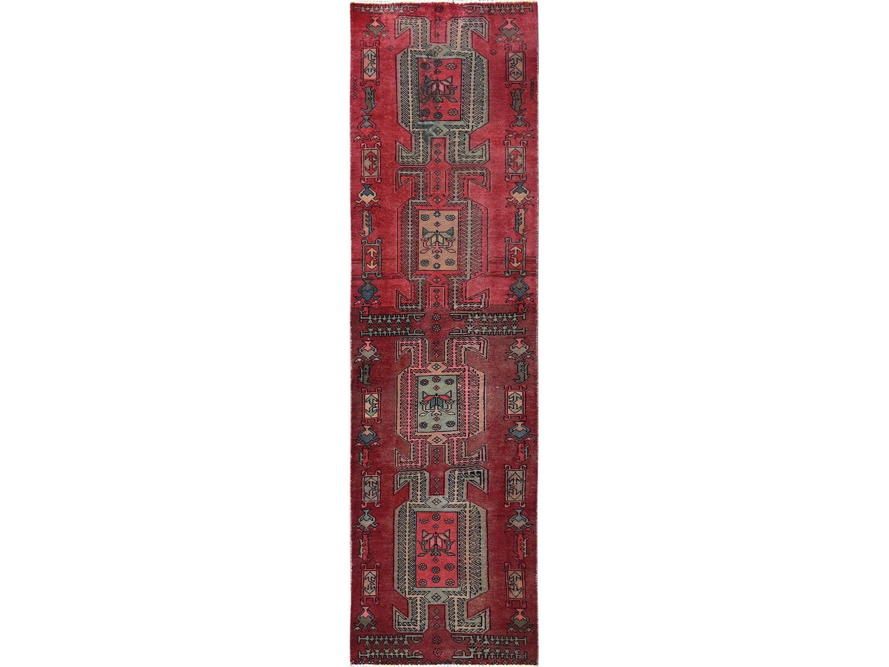 Hamadan Vintage hand-knotted wool runner in Red, 2'3" x 8'5" — SKU O0846