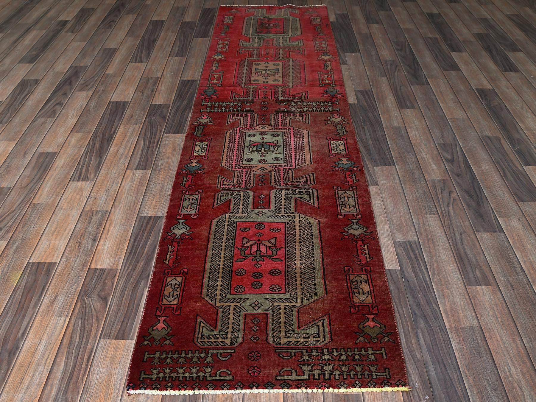 Hamadan Vintage hand-knotted wool runner in Red, 2'3" x 8'5" — SKU O0846 (view 2)