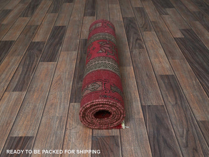 Red 2'3" x 8'5" Vintage Hand knotted Wool Rug - Sku: O0846