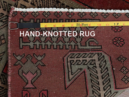 Red 2'3" x 8'5" Vintage Hand knotted Wool Rug - Sku: O0846