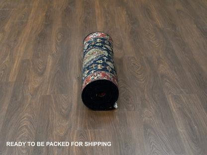 Black 2'7" x 10'1" Heriz Hand knotted Wool Rug - Sku: O084710