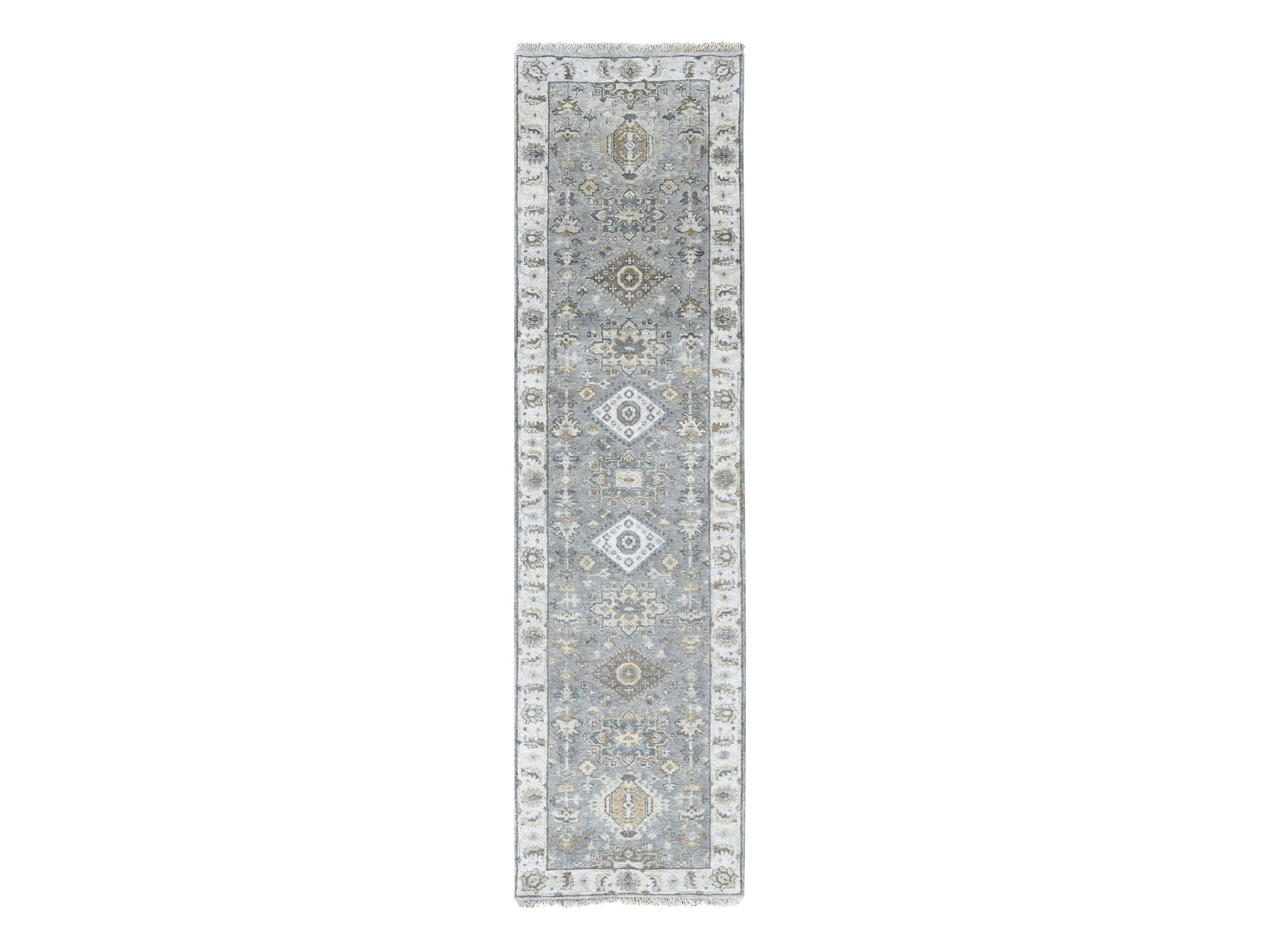 Gray 2'7" x 10'0" Traditional Hand knotted Wool Rug - Sku: O084712