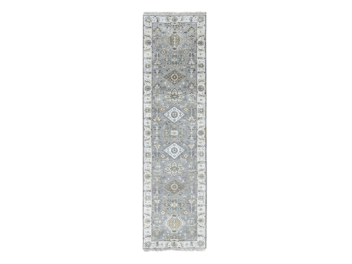 Heriz hand-knotted wool runner in Gray & Ivory, 2'7" x 10' — SKU O084712