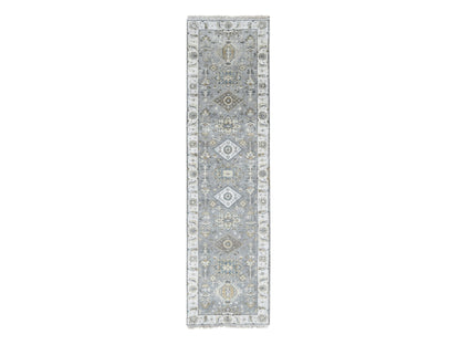 Heriz hand-knotted wool runner in Gray & Ivory, 2'7" x 10' — SKU O084712