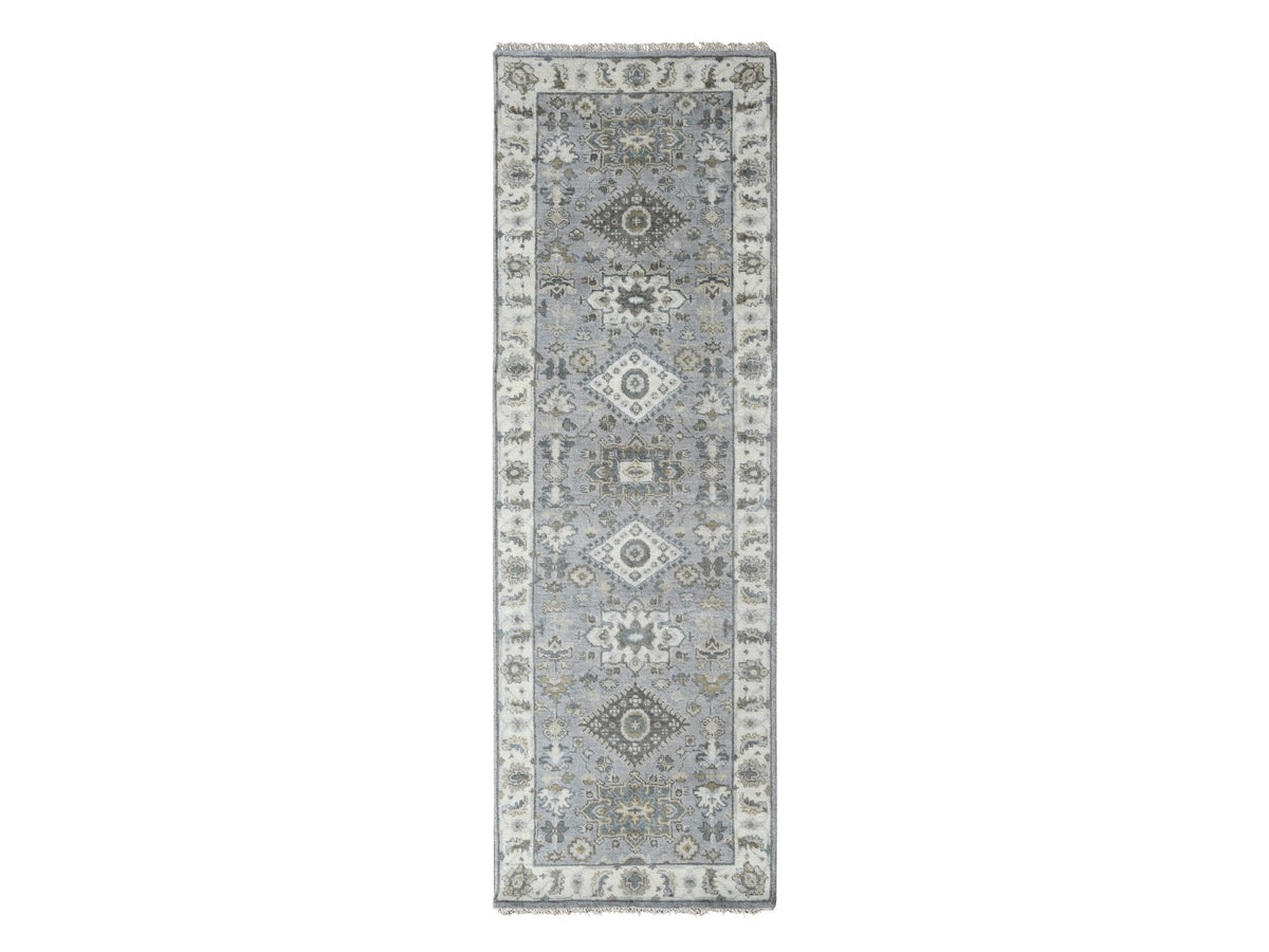 Heriz hand-knotted wool runner in Gray & Ivory, 2'8" x 7'10" — SKU O084719
