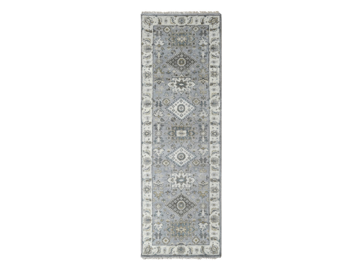 Heriz hand-knotted wool runner in Gray & Ivory, 2'7" x 7'9" — SKU O084720
