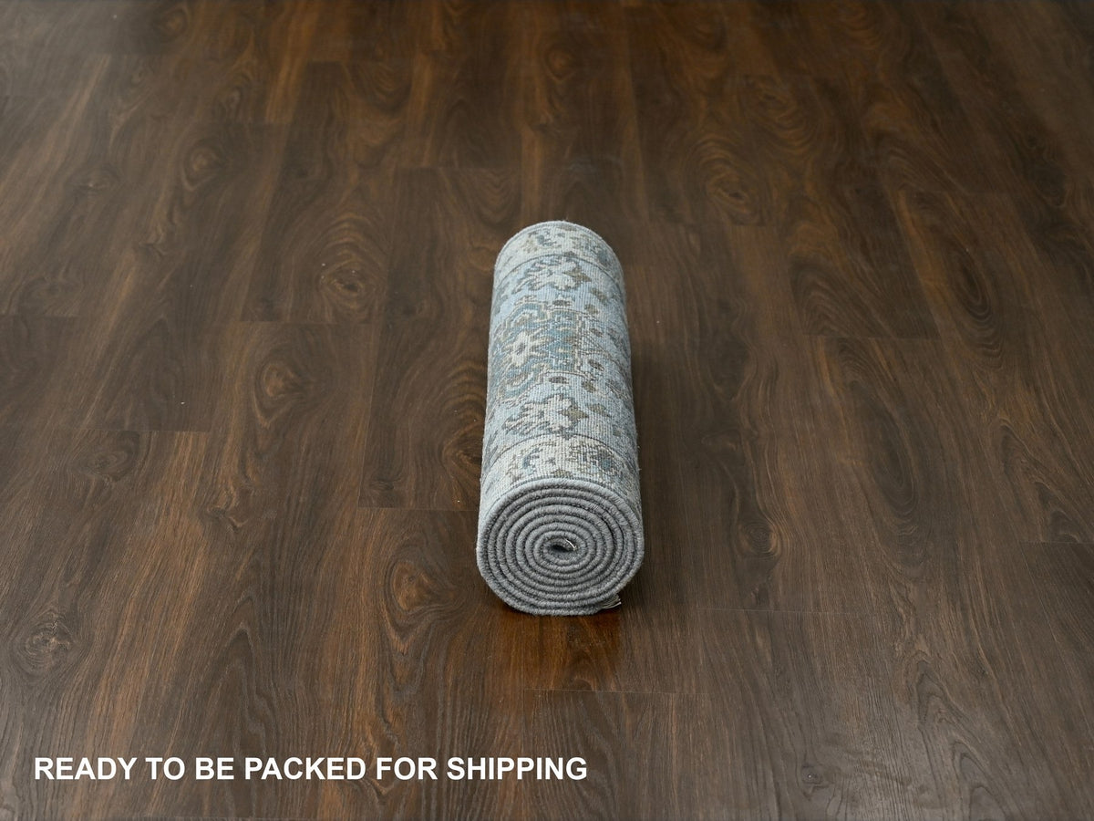 Heriz hand-knotted wool runner in Gray & Ivory, 2'7" x 7'9" — SKU O084720 (view 6)