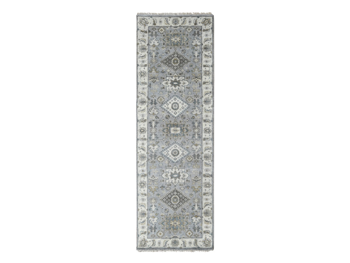 Heriz hand-knotted wool runner in Gray & Ivory, 2'8" x 8' — SKU O084721