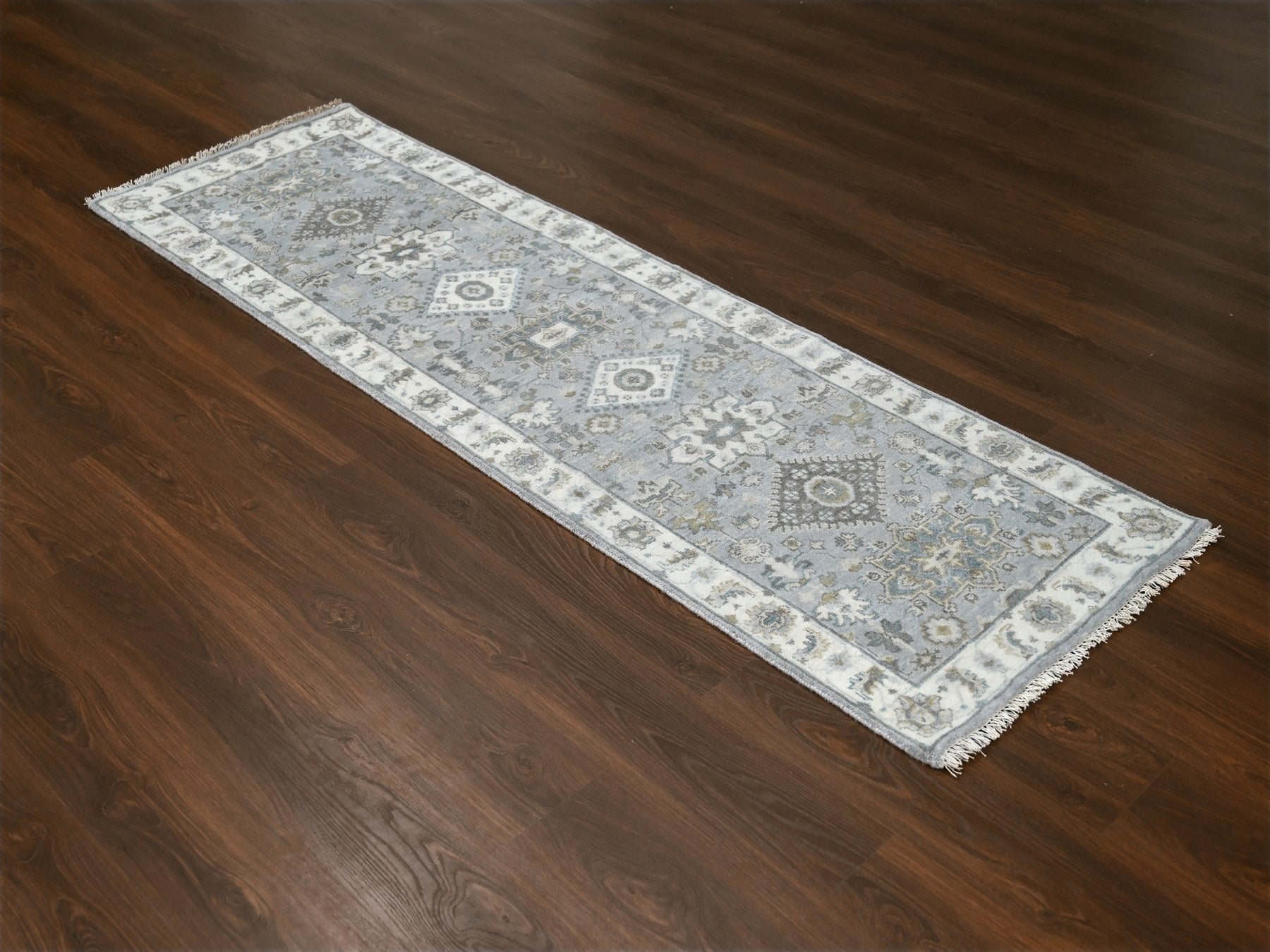 Heriz hand-knotted wool runner in Gray & Ivory, 2'8" x 8' — SKU O084721 (view 2)