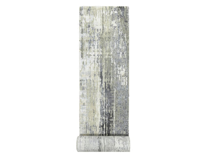 Modern / Contemporary hand-knotted wool/silk runner in Gray, 2'8" x 25'7" — SKU O084722