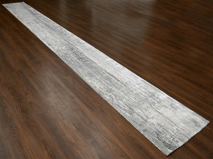 Modern / Contemporary hand-knotted wool/silk runner in Gray, 2'8" x 25'7" — SKU O084722 (view 2)