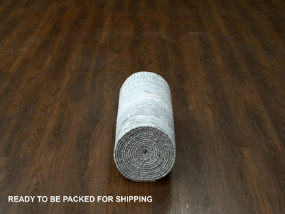 Modern / Contemporary hand-knotted wool/silk runner in Gray, 2'8" x 25'7" — SKU O084722 (view 6)