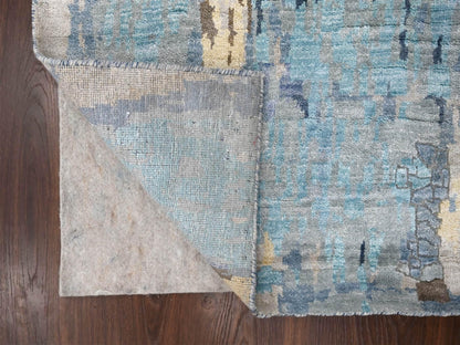 Blue 2'6" x 17'9" Modern and Contemporary Hand knotted Wool/Silk Rug - Sku: O084724