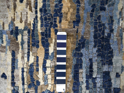 Blue 2'6" x 17'9" Modern and Contemporary Hand knotted Wool/Silk Rug - Sku: O084724