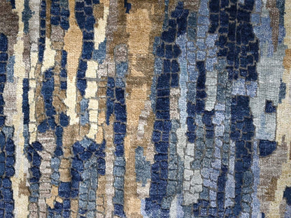 Blue 2'6" x 17'9" Modern and Contemporary Hand knotted Wool/Silk Rug - Sku: O084724