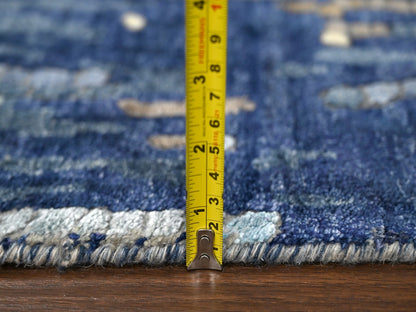 Blue 2'6" x 17'9" Modern and Contemporary Hand knotted Wool/Silk Rug - Sku: O084724