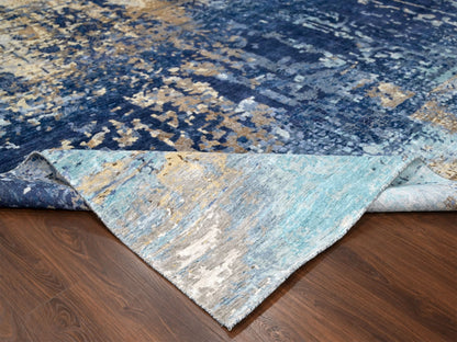 Blue 12'0" x 11'9" Modern and Contemporary Hand knotted Wool/Silk Rug - Sku: O084727