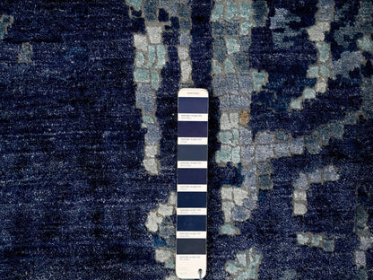 Blue 12'0" x 11'9" Modern and Contemporary Hand knotted Wool/Silk Rug - Sku: O084727