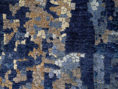 Blue 12'0" x 11'9" Modern and Contemporary Hand knotted Wool/Silk Rug - Sku: O084727