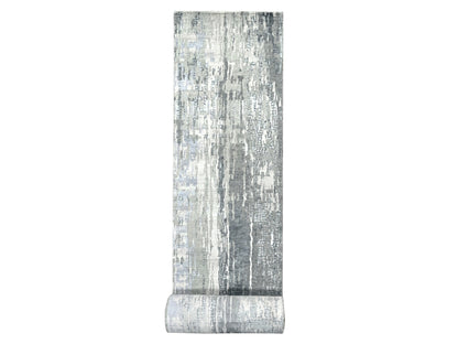 Modern / Contemporary hand-knotted wool/silk runner in Gray, 2'9" x 23'8" — SKU O084728