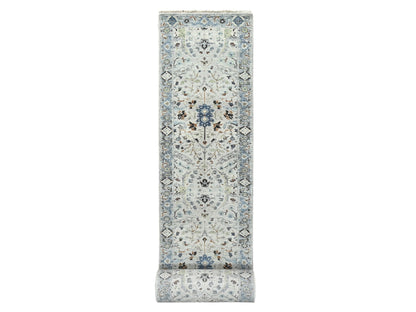 Grey 2'8" x 27'8" Oushak And Peshawar Hand knotted Wool Rug - Sku: O084735